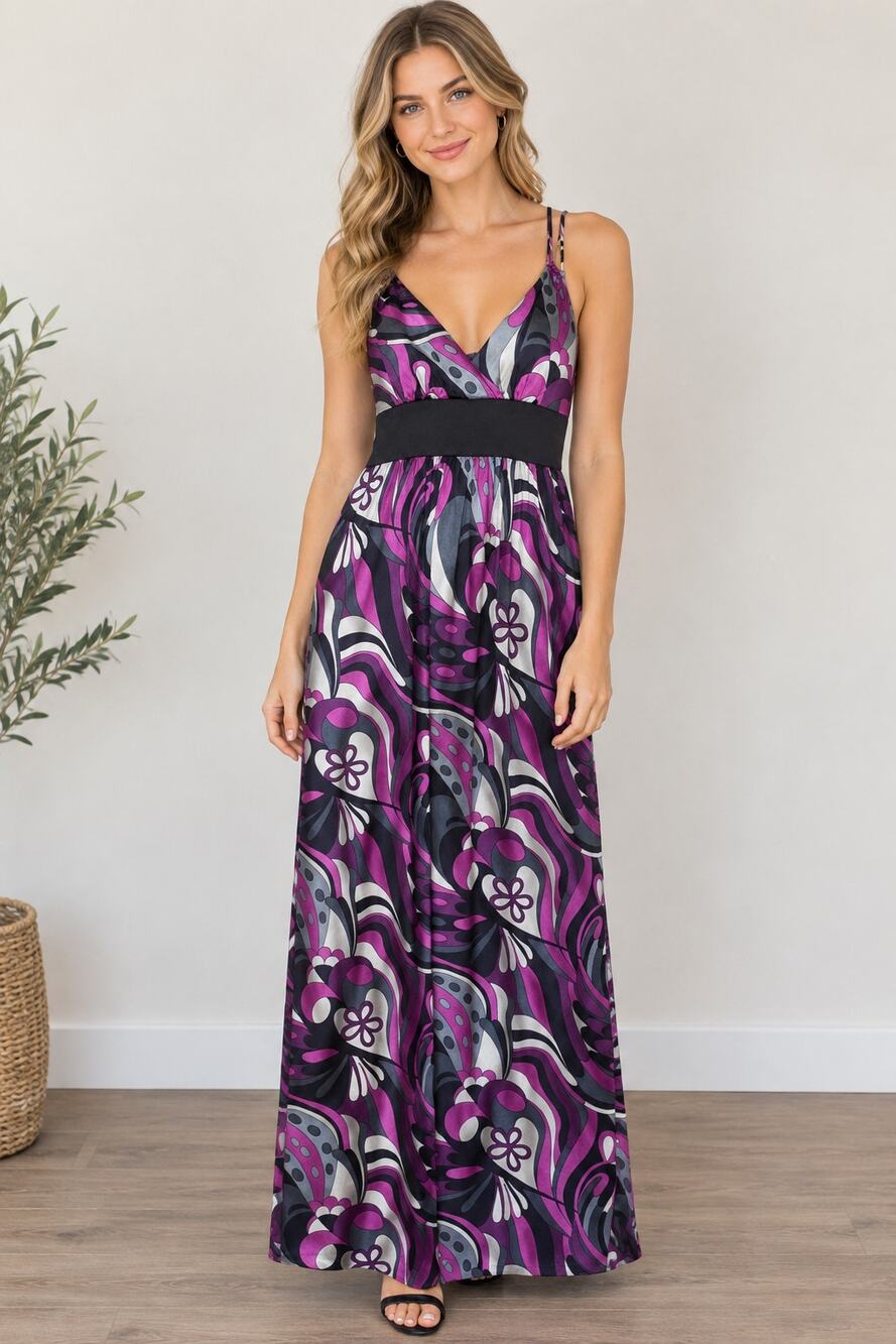 Vintage City Triangles Y2K Satin Babydoll Maxi Dress Womens Size Small Belted